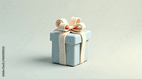 Cute premium clay illustration of a small gift box with rounded edges and soft bow on top, smooth pastel clay texture, minimal neutral background, studio lighting, object-only composition, no text