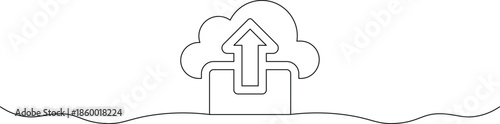 A simple line drawing of a cloud uploading data to a server
