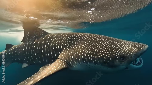Large whale shark swimming underwater in tropical ocean