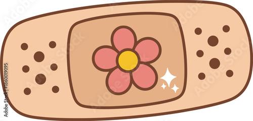Cute Bandage with Pink Flower and Sparkles on White Background Keywords: bandage, plaster