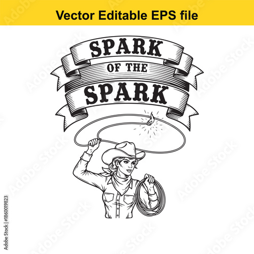  vector editable eps file of a cowboy with spark and lasso isolated on white background
