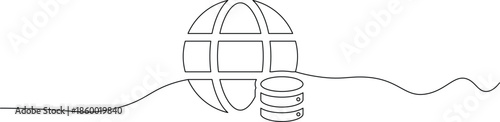 A simple line drawing of a globe with a coin and a wavy line