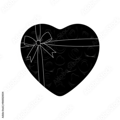 Elegant black heart-shaped gift box with a delicate white ribbon and bow, symbolizing love and appreciation, perfect for expressing romantic sentiments or as a special treat for celebrations