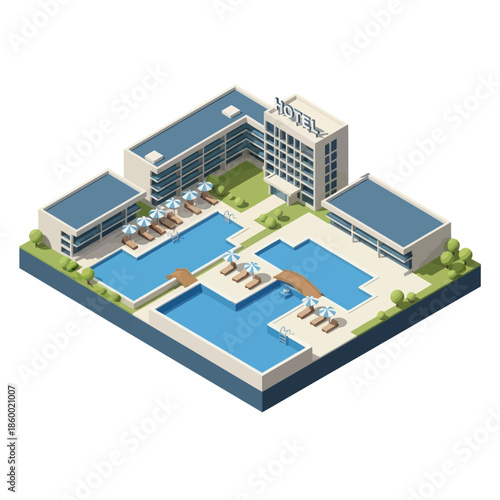 Isometric View of Luxury Hotel Complex.