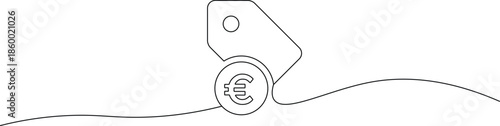 A simple line drawing of a price tag with a Euro symbol on a wavy line