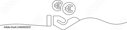 A minimalist line drawing of a hand holding Euro currency symbols
