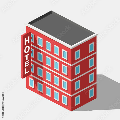 Red Hotel Building with Signage.