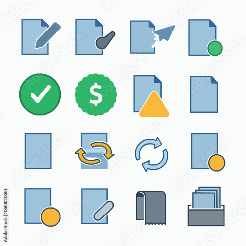 Invoice Management Workflow Flat Icons Billing Vector Set
