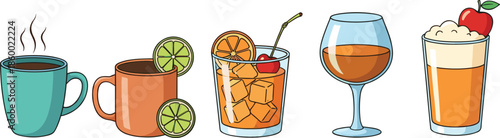 Assorted Hot and Cold Beverages in Distinct Glasses and Mugs with Garnishes for Seasonal Drink Presentation and Culinary Concepts