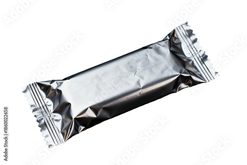Blank silver foil snack bar packaging mockup isolated on transparent background