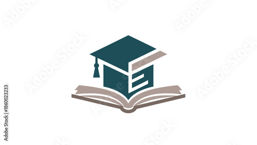 Education concept logo with book and graduation cap for learning.