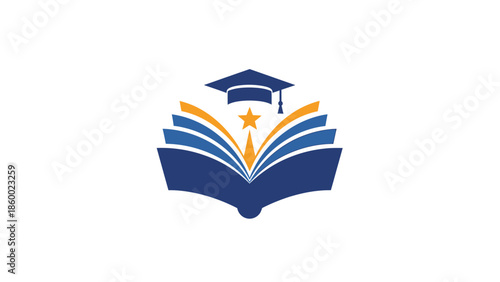 Education and learning concept with open book and graduation cap.