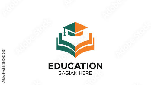 Education logo featuring a book and graduation cap for learning.