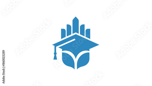 Education logo featuring a graduation cap and building design representing learning.