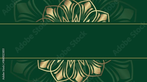 Elegant Green and Gold Mandala Background with Copy Space.