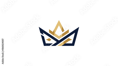 Elegant geometric crown logo design with gold and navy blue colors.