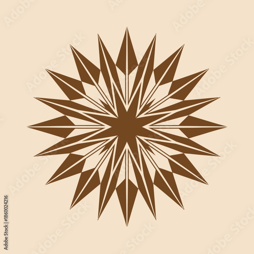 Intricate brown starburst design with sharp points and geometric patterns.