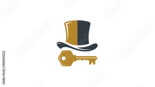 Elegant hat and key logo design, representing security and mystery concepts.