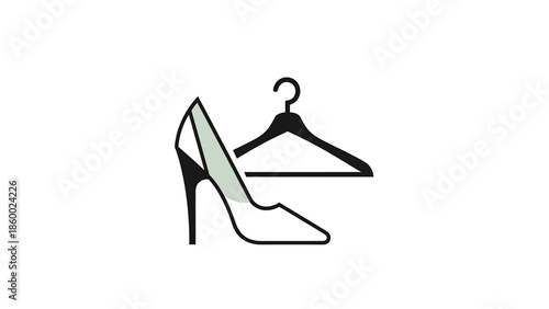 Elegant high heel shoe and clothes hanger, fashion and style concept, isolated on white background.