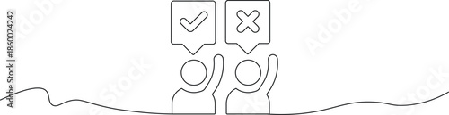A simple line drawing of two people with a checkmark and an X above their heads
