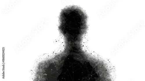 Abstract human silhouette formed by polygon wireframe particles digital figure technology visualization isolated on white background