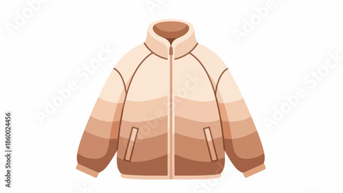 Flat lay illustration of a beige and brown striped jacket with a zipper on a white background.