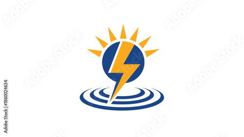 Energy symbol with sun and lightning bolt design representing power and sustainability.