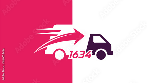 Fast delivery truck logo with arrow and number 1634, modern design concept.