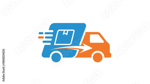 Fast delivery truck logo with a package inside for shipping and logistics services.