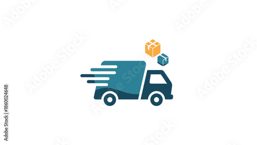 Fast delivery truck with packages, representing shipping and logistics services.