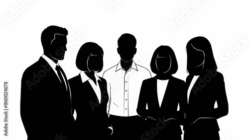 Diverse group of professionals standing together in silhouette.