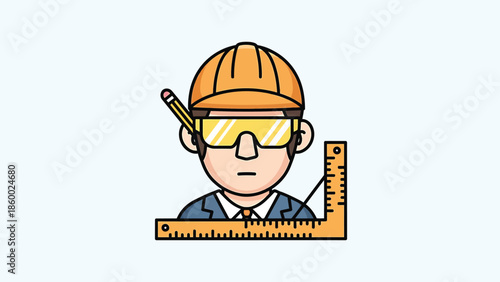 Engineer with safety glasses and tools ready for construction work.