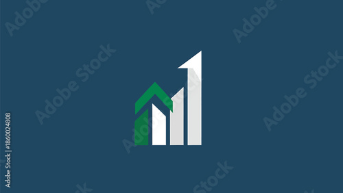 Financial growth chart with upward arrow representing business success and progress.