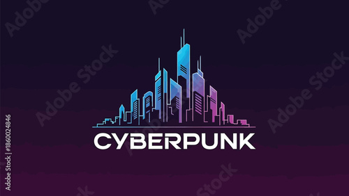 Cyberpunk Cityscape Logo - Futuristic Neon Skyline with Modern Architecture.