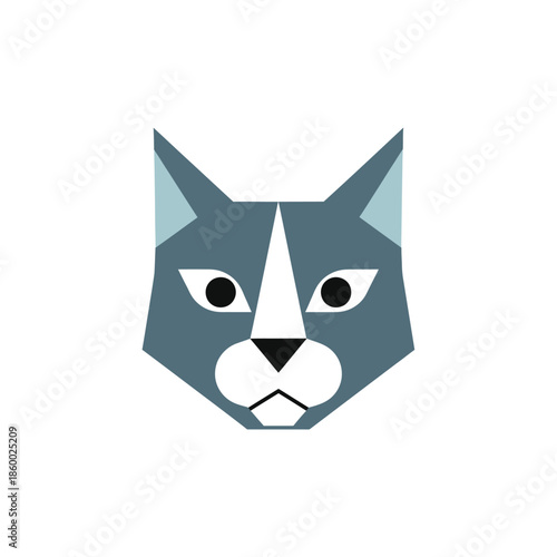 Geometric cat face illustration with sharp angles and modern design.