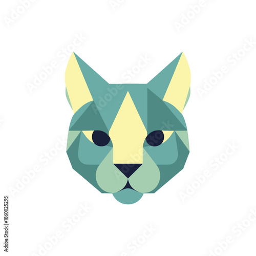Geometric cat illustration featuring polygonal shapes and vibrant colors for artistic design.