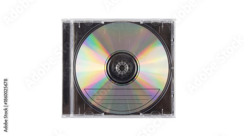 Holographic compact disc in jewel case with lines for manual writing on transparent background