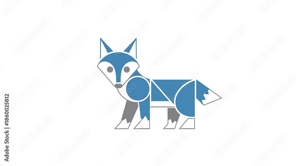 Fototapeta premium Geometric blue fox illustration on a white background, modern art design.