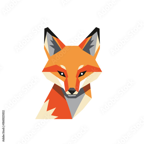 Geometric fox illustration showcasing vibrant orange and sharp angles against white background.