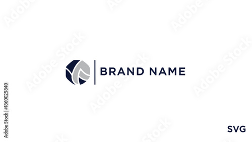 Geometric logo design with brand name, modern and professional visual identity.
