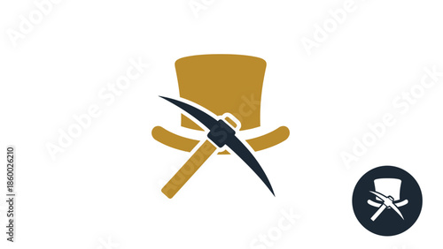 Gold hat and pickaxe logo representing mining and exploration industry.
