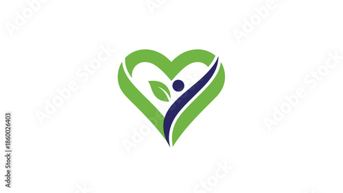 Green heart logo with a person inside, representing health and wellness.