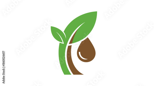 Green plant with leaves and a brown drop, representing nature and growth.