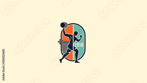 Gym logo featuring a weightlifter silhouette with a unique design and style.