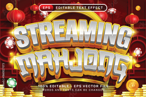 Streaming Mahjong 3d text effect and editable text effect with lanterns and Chinese ornaments
