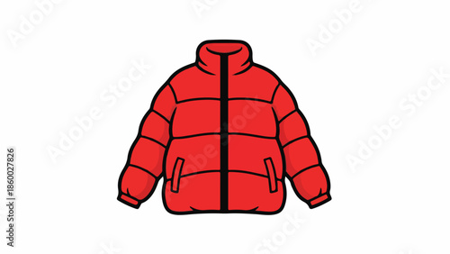 Illustration of a red puffer jacket with black outline on a white background.