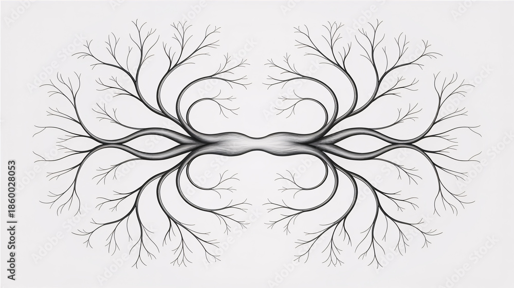 Obraz premium Symmetrical tree branches with intricate network on white background