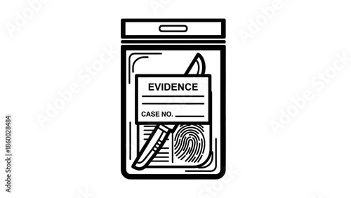 Crime Scene Evidence Bag with Knife and Fingerprint.