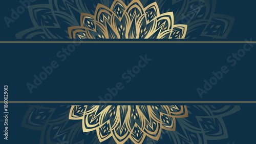 Elegant Gold Mandala Design on Deep Teal Background with Copy Space.