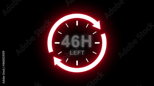 Real time countdown timer animation. Modern flat design of countdown animation on transparent background. 46 hour left. Time remaining countdown concept. Clock icon.